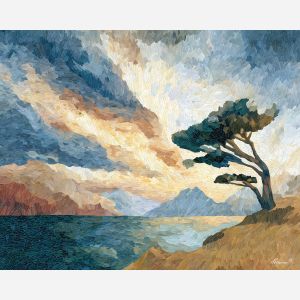 calm, bold, scene, manga, palette knife, oil painting, impasto, thick paint, textured surface, expressive art, painterly style, material depth, visual rhythm, contemporary art, hand painted, layered pigment, atmospheric, modern composition