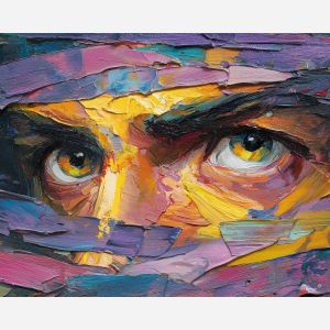 hidden, open, space, manga, palette knife, oil painting, impasto, thick paint, textured surface, expressive art, painterly style, material depth, visual rhythm, contemporary art, hand painted, layered pigment, atmospheric, modern composition