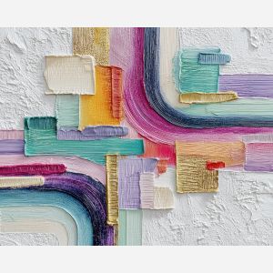 soft, rhythm, art deco, palette knife, oil painting, impasto, thick paint, textured surface, expressive art, painterly style, material depth, visual rhythm, contemporary art, hand painted, layered pigment, atmospheric, modern composition