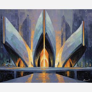 luminous, form, art deco, palette knife, oil painting, impasto, thick paint, textured surface, expressive art, painterly style, material depth, visual rhythm, contemporary art, hand painted, layered pigment, atmospheric, modern composition