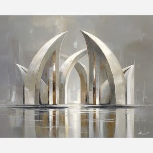 grounded, shape, art deco, palette knife, oil painting, impasto, thick paint, textured surface, expressive art, painterly style, material depth, visual rhythm, contemporary art, hand painted, layered pigment, atmospheric, modern composition