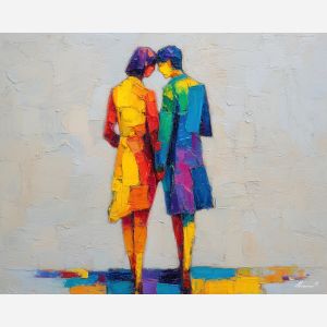 open, vivid, outline, gay, palette knife, oil painting, impasto, thick paint, textured surface, expressive art, painterly style, material depth, visual rhythm, contemporary art, hand painted, layered pigment, atmospheric, modern composition