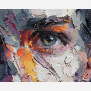 muted, hidden, frame, manga, palette knife, oil painting, impasto, thick paint, textured surface, expressive art, painterly style, material depth, visual rhythm, contemporary art, hand painted, layered pigment, atmospheric, modern composition