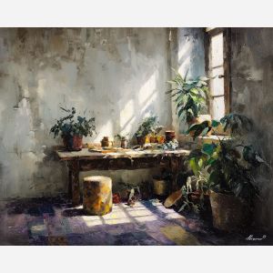 quiet, light, boho, palette knife, oil painting, impasto, thick paint, textured surface, expressive art, painterly style, material depth, visual rhythm, contemporary art, hand painted, layered pigment, atmospheric, modern composition