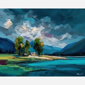 calm, vision, manga, palette knife, oil painting, impasto, thick paint, textured surface, expressive art, painterly style, material depth, visual rhythm, contemporary art, hand painted, layered pigment, atmospheric, modern composition