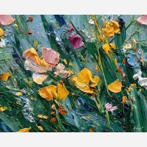 hidden, grounded, field, manga, palette knife, oil painting, impasto, thick paint, textured surface, expressive art, painterly style, material depth, visual rhythm, contemporary art, hand painted, layered pigment, atmospheric, modern composition