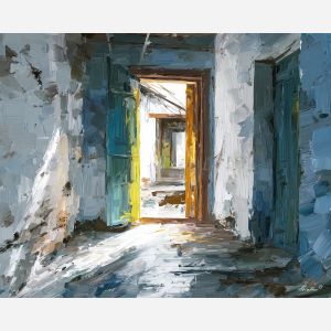 luminous, frame, manga, palette knife, oil painting, impasto, thick paint, textured surface, expressive art, painterly style, material depth, visual rhythm, contemporary art, hand painted, layered pigment, atmospheric, modern composition