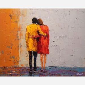 gentle, still, rhythm, gay, palette knife, oil painting, impasto, thick paint, textured surface, expressive art, painterly style, material depth, visual rhythm, contemporary art, hand painted, layered pigment, atmospheric, modern composition