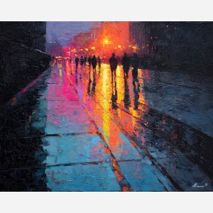 graphic, figure, neon, palette knife, oil painting, impasto, thick paint, textured surface, expressive art, painterly style, material depth, visual rhythm, contemporary art, hand painted, layered pigment, atmospheric, modern composition