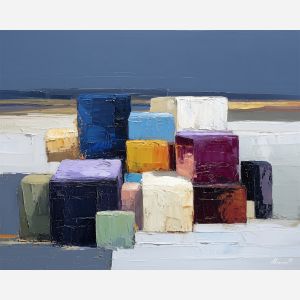 heavy, moody, field, geometric abstract, palette knife, oil painting, impasto, thick paint, textured surface, expressive art, painterly style, material depth, visual rhythm, hand painted, layered pigment, atmospheric, fine art, contemporary painting