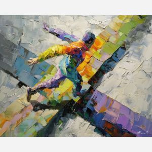 sharp, figure, geometric abstract, palette knife, oil painting, impasto, thick paint, textured surface, expressive art, painterly style, material depth, visual rhythm, hand painted, layered pigment, atmospheric, fine art, contemporary painting