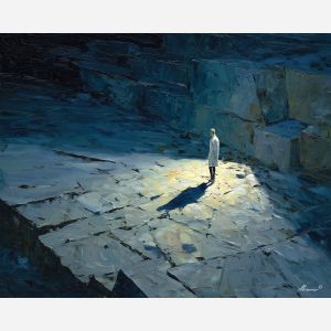 calm, contour, vampire, palette knife, oil painting, impasto, thick paint, textured surface, expressive art, painterly style, material depth, visual rhythm, hand painted, layered pigment, atmospheric, fine art, contemporary painting