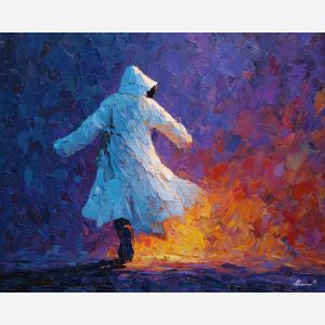 odd, vivid, figure, vampire, palette knife, oil painting, impasto, thick paint, textured surface, expressive art, painterly style, material depth, visual rhythm, hand painted, layered pigment, atmospheric, fine art, contemporary painting