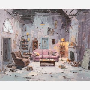 open, scene, alice in wonderland, palette knife, oil painting, impasto, thick paint, textured surface, expressive art, painterly style, material depth, visual rhythm, hand painted, layered pigment, atmospheric, fine art, contemporary painting