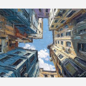 dense, trace, alice in wonderland, palette knife, oil painting, impasto, thick paint, textured surface, expressive art, painterly style, material depth, visual rhythm, hand painted, layered pigment, atmospheric, fine art, contemporary painting