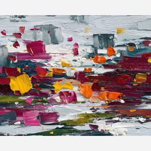 playful, dense, interval, avant garde, palette knife, oil painting, impasto, thick paint, textured surface, expressive art, painterly style, material depth, visual rhythm, hand painted, layered pigment, atmospheric, fine art, contemporary painting