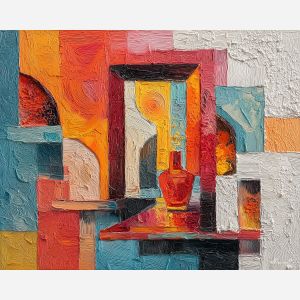 sharp, vision, avant garde, palette knife, oil painting, impasto, thick paint, textured surface, expressive art, painterly style, material depth, visual rhythm, hand painted, layered pigment, atmospheric, fine art, contemporary painting