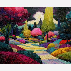 bold, state, alice in wonderland, palette knife, oil painting, impasto, thick paint, textured surface, expressive art, painterly style, material depth, visual rhythm, hand painted, layered pigment, atmospheric, fine art, contemporary painting