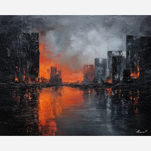 dark, sharp, scene, avant garde, palette knife, oil painting, impasto, thick paint, textured surface, expressive art, painterly style, material depth, visual rhythm, hand painted, layered pigment, atmospheric, fine art, contemporary painting