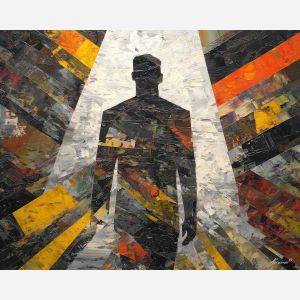 silent, strange, figure, geometric abstract, palette knife, oil painting, impasto, thick paint, textured surface, expressive art, painterly style, material depth, visual rhythm, hand painted, layered pigment, atmospheric, fine art, contemporary painting