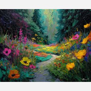 hidden, contour, alice in wonderland, palette knife, oil painting, impasto, thick paint, textured surface, expressive art, painterly style, material depth, visual rhythm, hand painted, layered pigment, atmospheric, fine art, contemporary painting