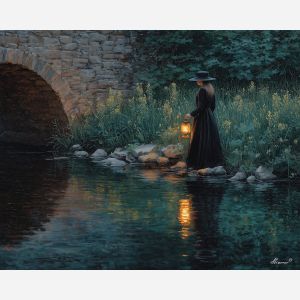 witch evening,quiet magic,oil painting