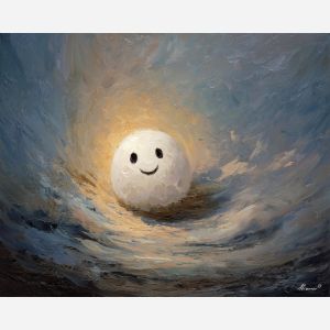 cute ghost,smiling ghost,moonlight night,oil painting