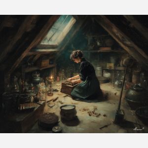 witch attic,quiet space,oil painting