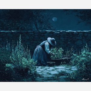 witch garden,moonlight plants,oil painting