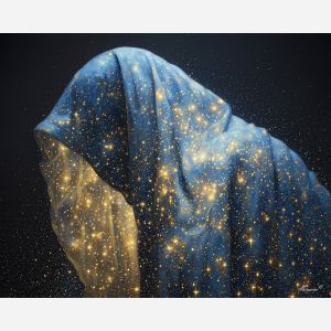cute ghost,starry blanket,night glow,oil painting