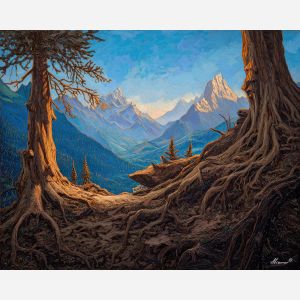 fire nature element,rooted highlands,volcanic growth,oil painting