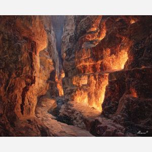fire crystal element,crystal canyon,glowing stone,oil painting