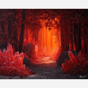fire crystal element,crystal grove,soft glow,oil painting