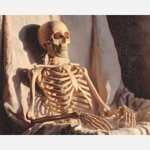 skeleton calm,soft light,oil painting