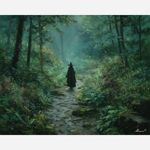 witch forest,path walk,nature magic,oil painting