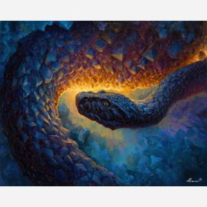fire crystal serpent,elemental creature,mountain pass,oil painting