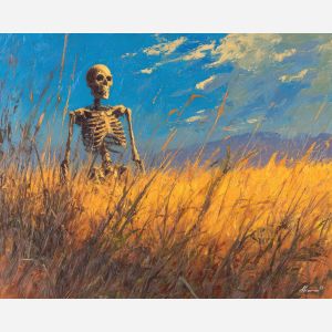 skeleton field,nature walk,oil painting