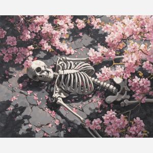 skeleton blossoms,nature cycle,oil painting