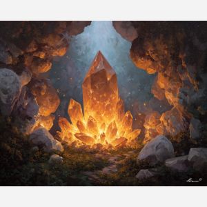 fire crystal element,fantasy realm,balanced energy,oil painting