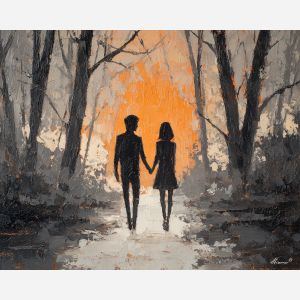 soft, resting, pair, saint valentine, love theme, couple, togetherness, romantic scene, palette knife, oil painting, impasto, thick paint, textured surface, emotional art, symbolic, intimacy, pairing, connection