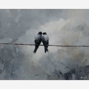 together, balance, saint valentine, love theme, couple, togetherness, romantic scene, palette knife, oil painting, impasto, thick paint, textured surface, emotional art, symbolic, intimacy, pairing, connection