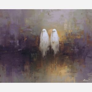 joined, balance, saint valentine, love theme, couple, togetherness, romantic scene, palette knife, oil painting, impasto, thick paint, textured surface, emotional art, symbolic, intimacy, pairing, connection