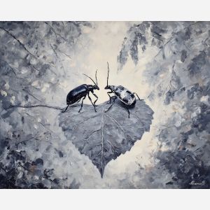 balanced, presence, saint valentine, love theme, couple, togetherness, romantic scene, palette knife, oil painting, impasto, thick paint, textured surface, emotional art, symbolic, intimacy, pairing, connection