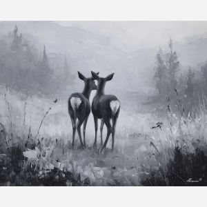 shared, embrace, saint valentine, love theme, couple, togetherness, romantic scene, palette knife, oil painting, impasto, thick paint, textured surface, emotional art, symbolic, intimacy, pairing, connection