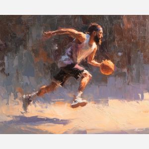 subtle, frame, basketball, palette knife, oil painting, impasto, thick paint, textured surface, expressive art, painterly style, material depth, visual rhythm, hand painted, layered pigment, atmospheric, fine art, contemporary painting