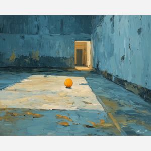 still, dense, motion, basketball, palette knife, oil painting, impasto, thick paint, textured surface, expressive art, painterly style, material depth, visual rhythm, hand painted, layered pigment, atmospheric, fine art, contemporary painting