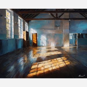 odd, presence, basketball, palette knife, oil painting, impasto, thick paint, textured surface, expressive art, painterly style, material depth, visual rhythm, hand painted, layered pigment, atmospheric, fine art, contemporary painting