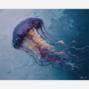 soft, gesture, jellyfish, palette knife, oil painting, impasto, thick paint, textured surface, expressive art, painterly style, material depth, visual rhythm, hand painted, layered pigment, atmospheric, fine art, contemporary painting