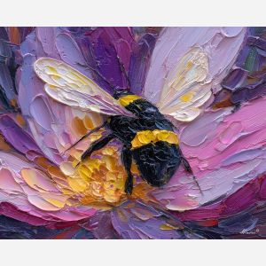 moody, figure, bee, palette knife, oil painting, impasto, thick paint, textured surface, expressive art, painterly style, material depth, visual rhythm, hand painted, layered pigment, atmospheric, fine art, contemporary painting