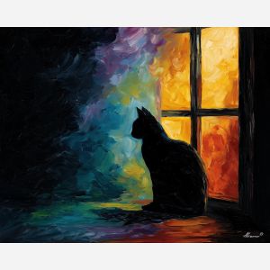 odd, motion, black cat, palette knife, oil painting, impasto, thick paint, textured surface, expressive art, painterly style, material depth, visual rhythm, hand painted, layered pigment, atmospheric, fine art, contemporary painting